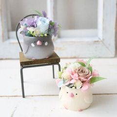 花咲く文鳥　バラ　ミニアレンジメント　誕生日プレゼント　母の日　お祝い　新築祝い　587
