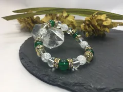 パワーストーン ブレスレット 緑瑪瑙&水晶&クラック水晶 （ゴールド）レディース 女性  数珠ブレス 開運 プレゼント ギフト  [4]