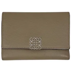 ロエベ LOEWE アナグラム スモール バーティカル ウォレット 札入れ 小銭入れ 三つ折り財布 レザー グレージュ レディース 【中古】