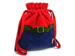 ■美品■ Roberta di Camerino ロベルタ ディ カメリーノ コーデュロイ 巾着型 マルチポーチ 巾着袋 レッド系×ブルー系 DI6000