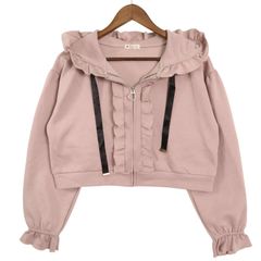 axes femme アクシーズファム 通年 ストレッチ★ パーカー フーディー ジップアップ クロップド Sz.F レディース