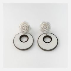 ラメ入り薔薇偏心フープピアスorイヤリング(cr-109) ／フラメンコ・ダンス・パーティー・舞台衣装小物