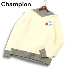 Champion チャンピオン 秋冬 ロゴ 裏起毛★ 異素材切替 ニット スウェット トレーナー クルーネック Sz.L メンズ