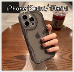 フォロー割クーポンiPhone12mini iPhone13mini 韓国デザイン ケース クリアブラック なみなみ