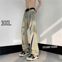 [3XL]メンズ ファッション 服 男性用 オシャレ シンプル 大人 かっこいい 大きいサイズ ストリート 紳士服 アメリカン イエロー マッド リップド ジーンズ 夏 ヴィンテージ ヒップ ホップ ストレート レッグ パンツ 