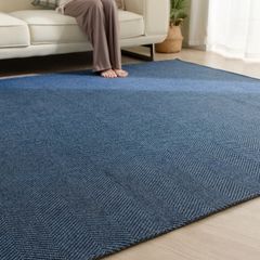 オールシーズン快適 夏 リビングマット 春 北欧 洗える 滑り止め 床保護 おしゃれ ヘリンボーン柄 ホットカーペット対応 ラグマット 無地 2畳 カーペット 185x185cm ラグ Deco ネイビー Sun