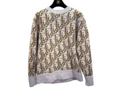 【新品同様品】Christian Dior クリスチャン ディオール 193M638AT393 オブリーク ウール ジャガード クルーネック ニットセーター S グレー×イエロー 22AW 中古 トップス スノー レディース 女性用 ファッション ブランド