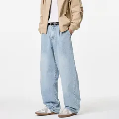 メンズ ファッション 服 用 オシャレ シンプル 大人 かっこいい 大きいサイズ ストリート 紳士服 アメリカン ライト ウォッシュ ストレート ジーンズ レトロ ズー ワイドレッグ 快適 パンツ