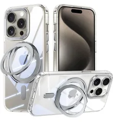 iPhone 13 Pro Max 適用 ケース Magsafe対応 アイフォン13プロマックス カバー 360°回転スタンド 携帯ケース ワイヤレス充電 車載ホルダー 対応 ストラップ穴付き 透明 指紋防止 黄变防止 ・ クリア