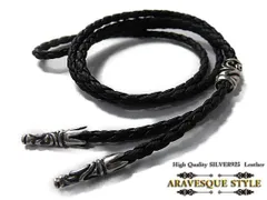 革紐 ネックレス レザー 編み込み シルバー925 チョーカー ブラック レザーチョーカー レザーブレイド　ボローチップ　ボロチップ　エンドパーツ