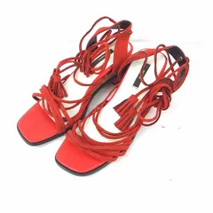 ムルーア MURUA サンダル チャンキーヒール ストラップ ミドルヒール タッセル 37 赤 レッド /TT19