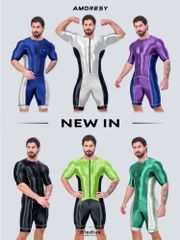 AMORESY Gladiusシリーズ メンズ 半袖レオタード フロントジッパー スパンデックス 五分丈 体操 フィットネスウェア