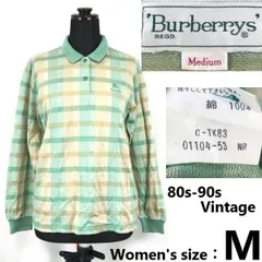 80s-90s/三陽商会/Vintage★BURBERRY’S★長袖ポロシャツ【レディースM/緑/グリーン/チェック柄】日本正規代理店タグ/tops/shirts◆cBG636<sale>