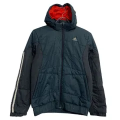 adidas 中綿ジャケット M キッズ 150～ グレーブラック アディダス ジップアップ ワンポイント ロゴ 古着卸 アメリカ仕入 a612-6192のサムネイル