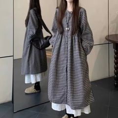 【新品】レトロガーリー♡チェック柄長袖シャツワンピース レディース ワンピース ギンガムチェック スカート セットアップ レイヤード おすすめ S M L　F0838
