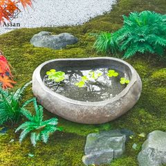 水鉢 石 メダカ鉢 めだか 大型 おしゃれ 庭 つくばい 手水鉢 蹲 睡蓮鉢 金魚鉢 水盤 鉢 坪庭 ガーデニング 和風  48×37×14cm 26.5kg (15)