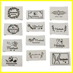 ★即日発送★LOYELEY ハンドメイド用 タグ 12種 24枚セット フラワー ウサギ パンダ コットン 綿 ロゴ ワッペン ラベル 縫製 手芸 DIY 手作り Handmade ポーチ/衣類/帽子などに飾り かわいい おしゃれ