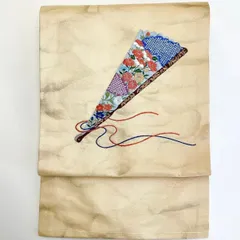 ［5649］名古屋帯 扇草花文様 お太鼓柄 九寸 正絹 着物