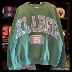 XLARGE x Champion COLLEGE RAGLAN CREW NECK SWEAT GREEN Mサイズ