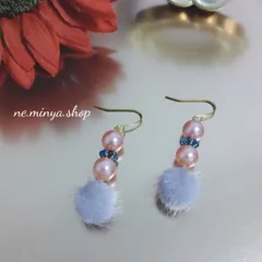 ♡ハンドメイドアクセサリー フェイクファー 2連パール ピアス♡036
