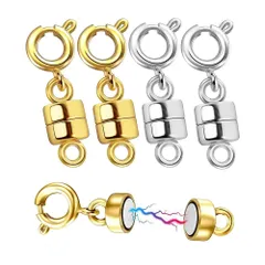 4個セット ネックレス 留め具 マグネット留め具 磁気クラスプ マグネット クラスプ エンドパーツ ジュエリー用 延長用金具 DIY用 簡単装着 接続端 ブレスレットと首飾り ネックレスと宝飾品 （金色と銀色の2つずつです）