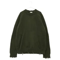SAINT LAURENT PARIS (サンローランパリ) 19AW　クラッシュ加工クルーネックニットセーター　カーキ　ダメージ　604798のサムネイル
