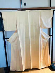 着物 色無地 正絹 / 黄色系 イエロー系 / 波 身丈約157.5cm 裄丈約64.5cm 袖幅約49cm 後幅29cm 前幅23cm TCS着物 W15