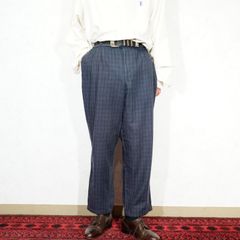 EU VINTAGE CHECK PATTERNED TUCK DESIGN SLACKS PANTS/ヨーロッパ古着チェック柄タックデザインスラックスパンツ