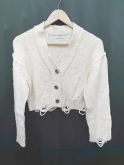 ◇ JEANASIS ジーナシス ショート丈 かわいい 長袖 ニット カーディガン サイズF アイボリー レディース P  【1404040003028】