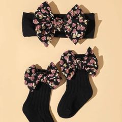 【オシャレ★セット】ベビー靴下&花柄リボンヘアバンドセット　※6〜12ヶ月