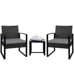 新品 組立簡単 ベランダ/庭/プールサイド/室外用 おしゃれ 耐日光 耐熱 耐水 ２人用 アウトドア 四季通用 ガーデンチェア テーブルチェア 椅子 ベランダ 3点セット (Gray) テーブルセット ガーデンテーブルセット ガーデンファニチャー ラタン調 A
