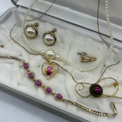 遺品整理 生前整理 アクセサリーまとめ売り ネックレス ブレスレット イヤリング 指輪 ブローチ ゴールド ハート 真珠 パール A25B(T)25