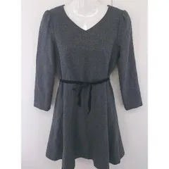 ◇ ◎ NATURAL BEAUTY BASIC Vネック バックジップ 長袖 ミニ ワンピース サイズ M ダークグレー レディース  【1203150012339】