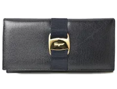 フェラガモ　財布 Salvatore Ferragamo 長財布 リボン 型押しレザー ダークネイビー