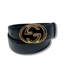 正規品　GUCCI グッチ GG インターロッキング レザー ベルト ブラック 送料無料