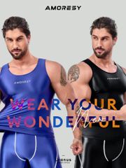 AMORESY Uranusシリーズ メンズタンクトップ ランニング スタイリッシュ スパンデックス フィットネスウェア