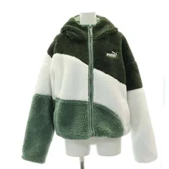プーマ PUMA ビッグ キャット フーデッド シェルパ ジャケット ボアブルゾン ロゴ M 緑 グリーン 白 ホワイト /AT ■OS