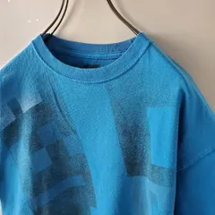 メキシコ製ホークHAWKUS古着プリントTシャツ幾何学模様古着女子ブルー青M