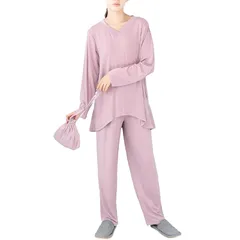 【新品】 [ON NISHIKI] トラベルパジャマ レディース ポーチ付き コンパクト 長袖 ストレッチ生地 シワになりにくい おしりが隠れる 上下セット 長ズボン ルームウェア 部屋着 (ﾋﾟﾝｸ:2/LL/904105) 0