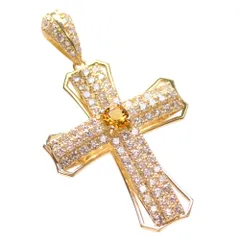 18金 クロス ペンダントトップ メンズ K18 シトリン ダイヤモンド 十字架 メンズペンダントトップ イエローゴールド ネックレスヘッド 刻印入り 鑑別書付き【アクセサリーマート/メルカリShops店】