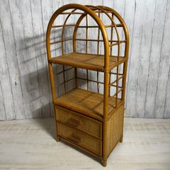 ラタン　シェルフ　アーチ型　引き出し付き　ヴィンテージ　レトロ 昭和レトロ ビンテージ ラタン家具 籐家具 シェルフ 棚 収納