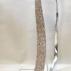 当店オリジナル 国内生産　ハンドメイド　ギターストラップ　グリッダー（輝石)プラチナ 革:シルバー　ステッチ:白