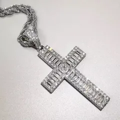 メンズ　シルバー　クロスネックレス　czダイヤ　ブリンブリン　ロザリオ　キューバンチェーン　マイアミリンク　ネックレストップ　喜平ネックレス　プレゼント　18k gp