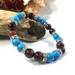 ターコイズ&レッドタイガーアイ　パワーストーン ブレスレット 　8mm（シルバー）レディース 女性  数珠ブレス 開運 プレゼント ギフト  [n]