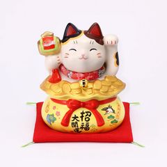 薬師窯 招福大開運宝招き猫(ちりめん首輪付)　 置物 陶器　縁起物 雑貨 インテリア ギフト プレゼント かわいい おしゃれ 新築祝い 結婚祝い お祝い 母の日 父の日 敬老の日 記念品 7891