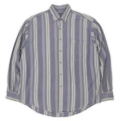 ランズエンド LANDS' END 90s 90年代 オンブレストライプ柄 フランネル ボタンダウンシャツ BD 旧タグ シャドー 珍品 USA アメリカ ヴィンテージ 古着 メンズ シャツ ネイビー系 L【中古】