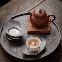 錫製 茶托（元宝）茶器 3点セットMYZH42