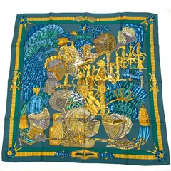 極美品 HERMES エルメス スカーフ カレ90 ARMETS et PANACHE 羽飾りの騎兵兜 シルク ブルー