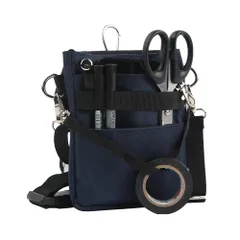 多機能 3WAY文具エプロンバッグ ペンケース マチ付き ペンポーチ キャリングポーチ ナースポーチ ベルトポーチ 作業ポーチ 仕事用 事務 看護 介護 ウエストベルト ショルダーベルト カラビナ付き 撥水 防傷加工 ネイ [ネイビー] [オープンタイプ S]