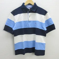 H■トミーヒルフィガー/TOMMY HILFIGER 鹿の子地 ボーダー柄 半袖ポロシャツ【M】MENS■81【中古】